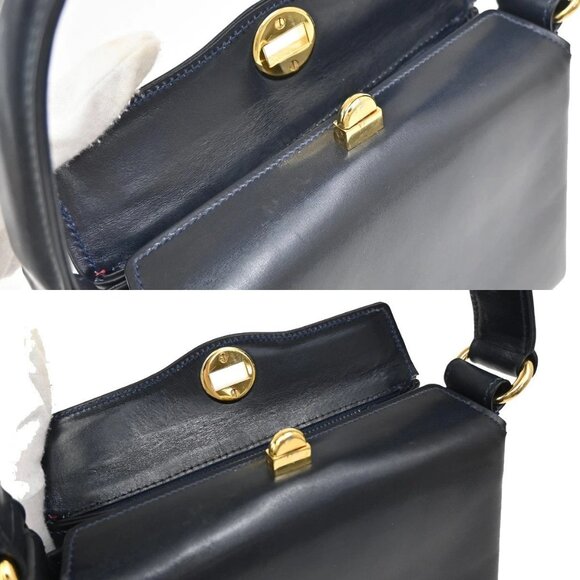 GUCCI Logo Shoulder Hand Bag Leather Navy Blue GHW Italy 35KB070 - Picture 11 of 15